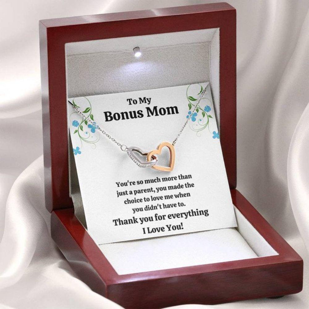 Stepmom Necklace, To My Bonus Mom Œchoice To Love Me” Interlocking Hearts Necklace Gift