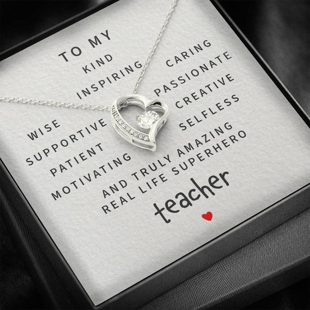 Teacher Necklace, To My Amazing Superhero Teacher “ Forever Love Necklace