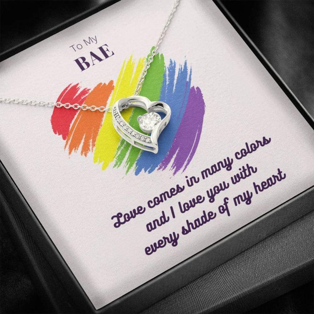Girlfriend Necklace, To My Bae, I Love You With Every Shade Of My Necklace “ Lgbqt, Lesbian Girlfriend Gift
