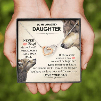 Daughter Necklace, To My Daughter From Dad This Old Wolf Has Your Back Necklace “ Gift From Dad