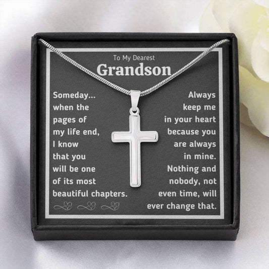 Grandson Necklace, To My Dearest Grandson Œbeautiful Chapters” Cross Necklace Gift Rakva