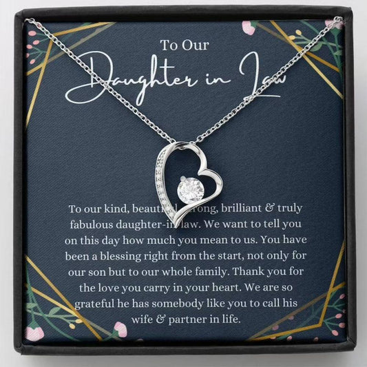 Daughter-In-Law Necklace, To Our Daughter-In-Law Gift On Wedding Day Necklace, Bride Gift From Mother & Father In Law