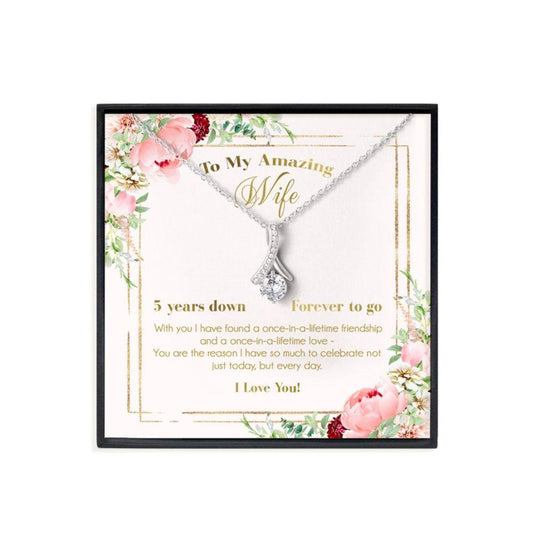 Wife Necklace, 5 Years Down & Forever To Go 5th Wedding Anniversary Necklace Gift, Fifth Anniversary For Wife