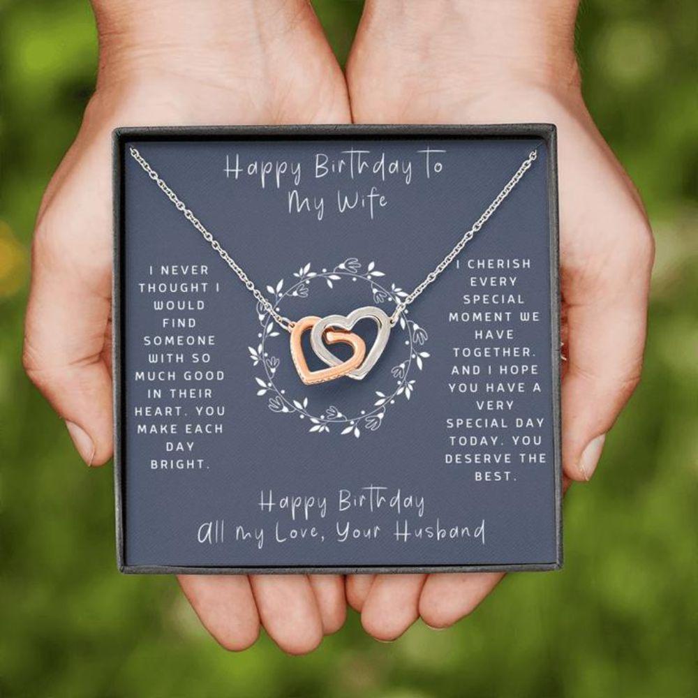Wife Necklace, Birthday Necklace To Wife “ Necklace For Wife “ Happy Birthday To Wife “ Blue “ Interlocking Hearts