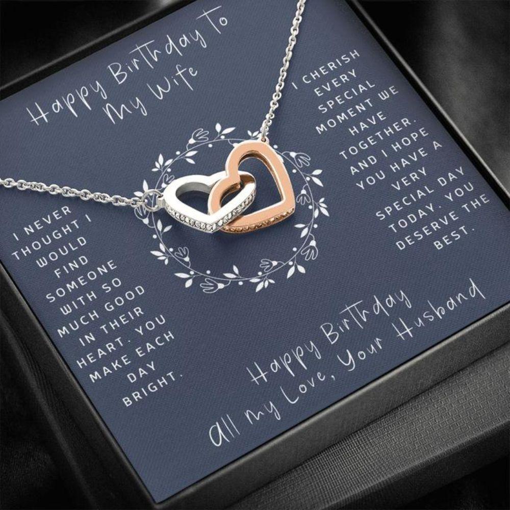 Wife Necklace, Birthday Necklace To Wife - Necklace For Wife - Happy Birthday To Wife - Blue - Interlocking Hearts