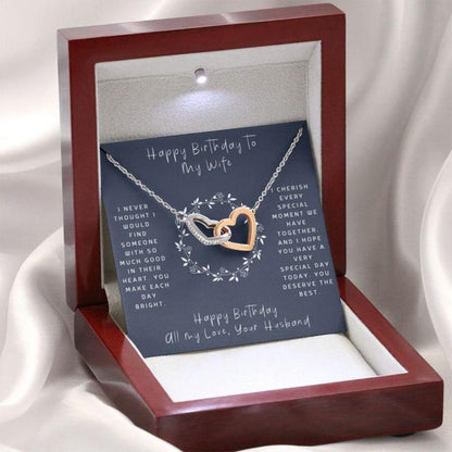 Wife Necklace, Birthday Necklace To Wife “ Necklace For Wife “ Happy Birthday To Wife “ Blue “ Interlocking Hearts