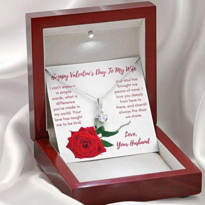 Wife Necklace, Gift Necklace Message Card To My Wife Happy Valentine’S Day Red Rose