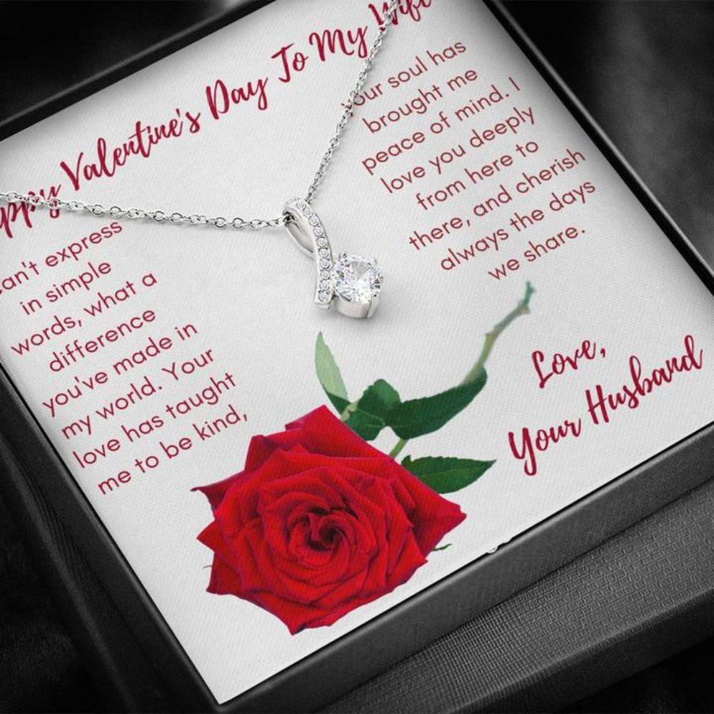 Wife Necklace, Gift Necklace Message Card To My Wife Happy Valentine’S Day Red Rose