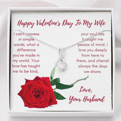Wife Necklace, Gift Necklace Message Card To My Wife Happy Valentine's Day Red Rose