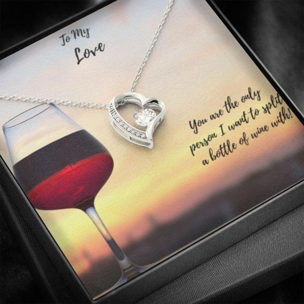 Wife Necklace,Gift Necklace With Message Card Split Wine To Love Heart Necklace