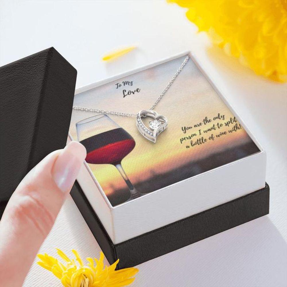 Wife Necklace,Gift Necklace With Message Card Split Wine To Love Heart Necklace