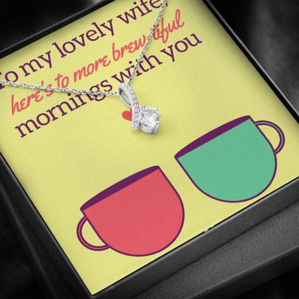 Wife Necklace, Gift Necklace With Message Card Wife Coffee The