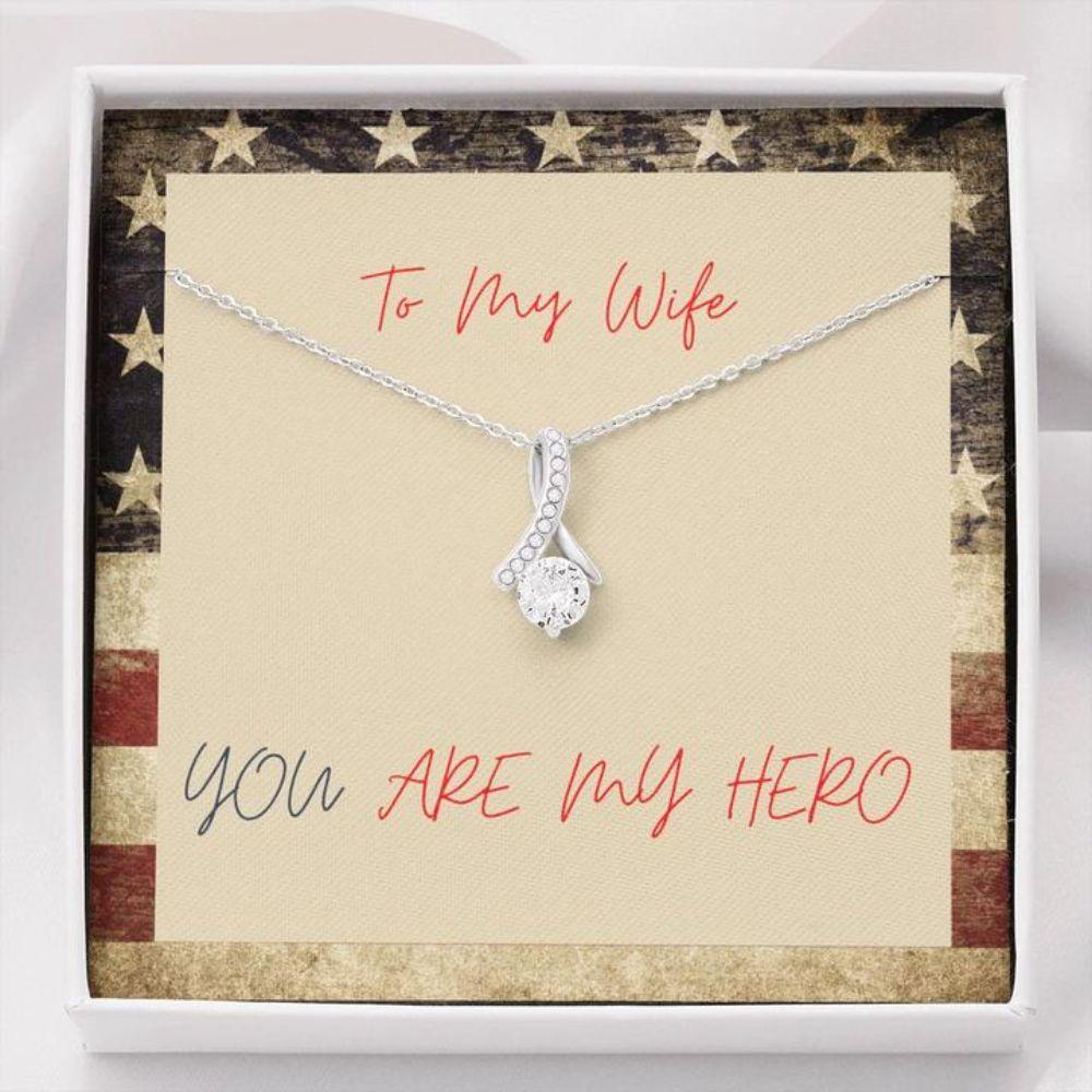 Wife Necklace, Gift Necklace With Message Card Wife Hero Patriotic The