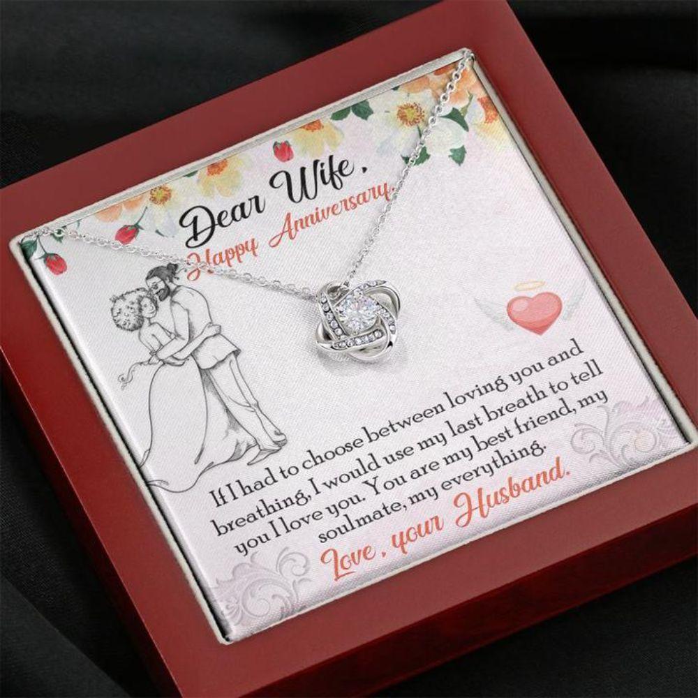 Wife Necklace, Happy Anniversary Necklace Gift “  To Wife Breathing Stronger Together