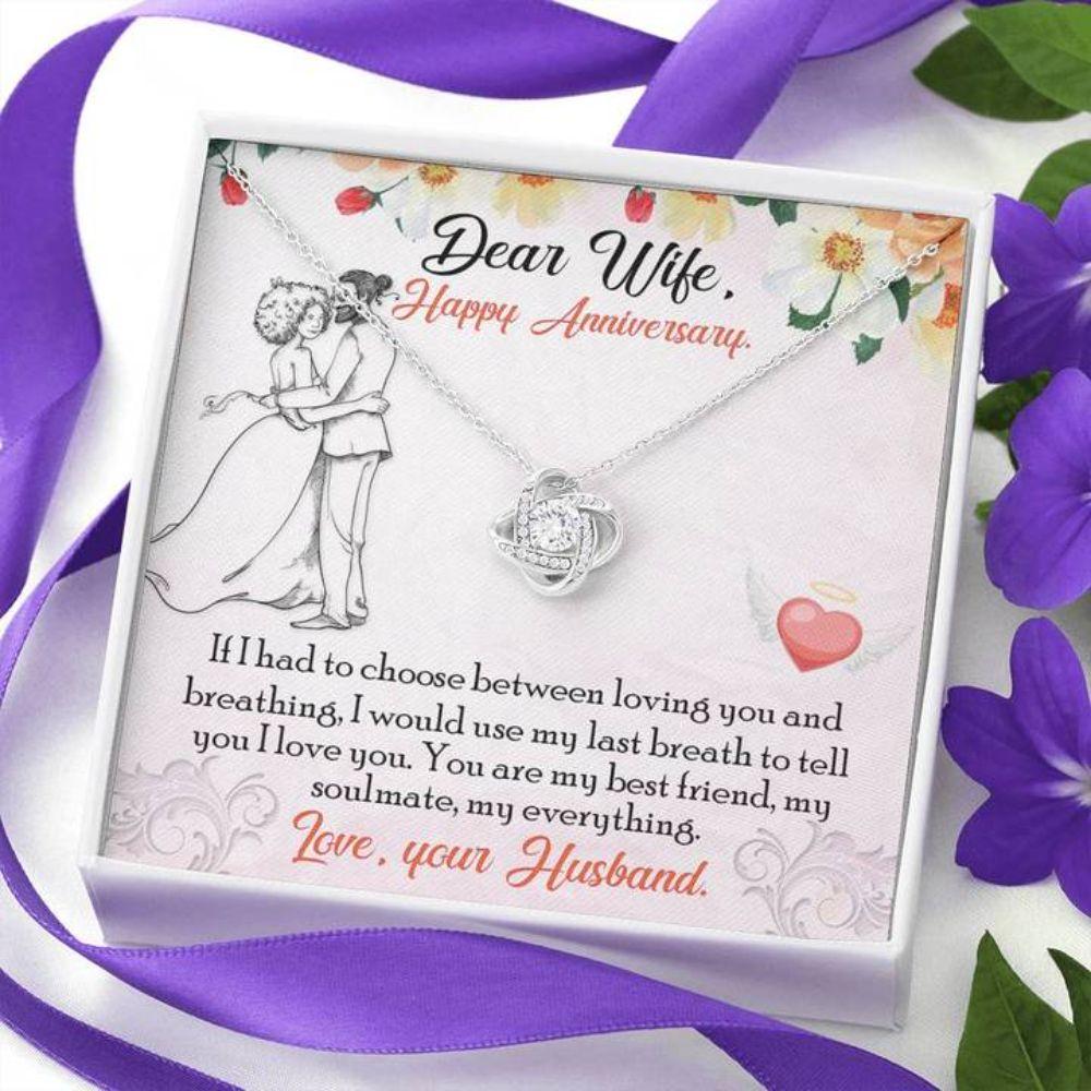 Wife Necklace, Happy Anniversary Necklace Gift “  To Wife Breathing Stronger Together