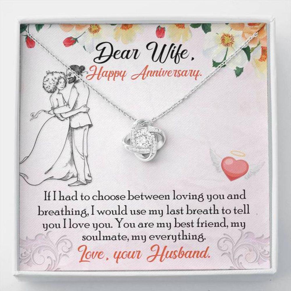 Wife Necklace, Happy Anniversary Necklace Gift -  To Wife Breathing Stronger Together 