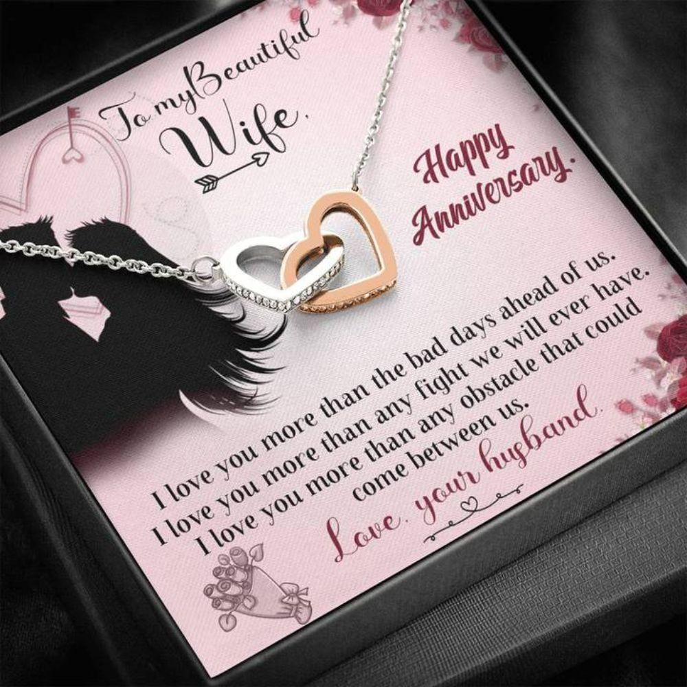Wife Necklace, Happy Anniversary Necklace Gift -  To Wife In Pink
