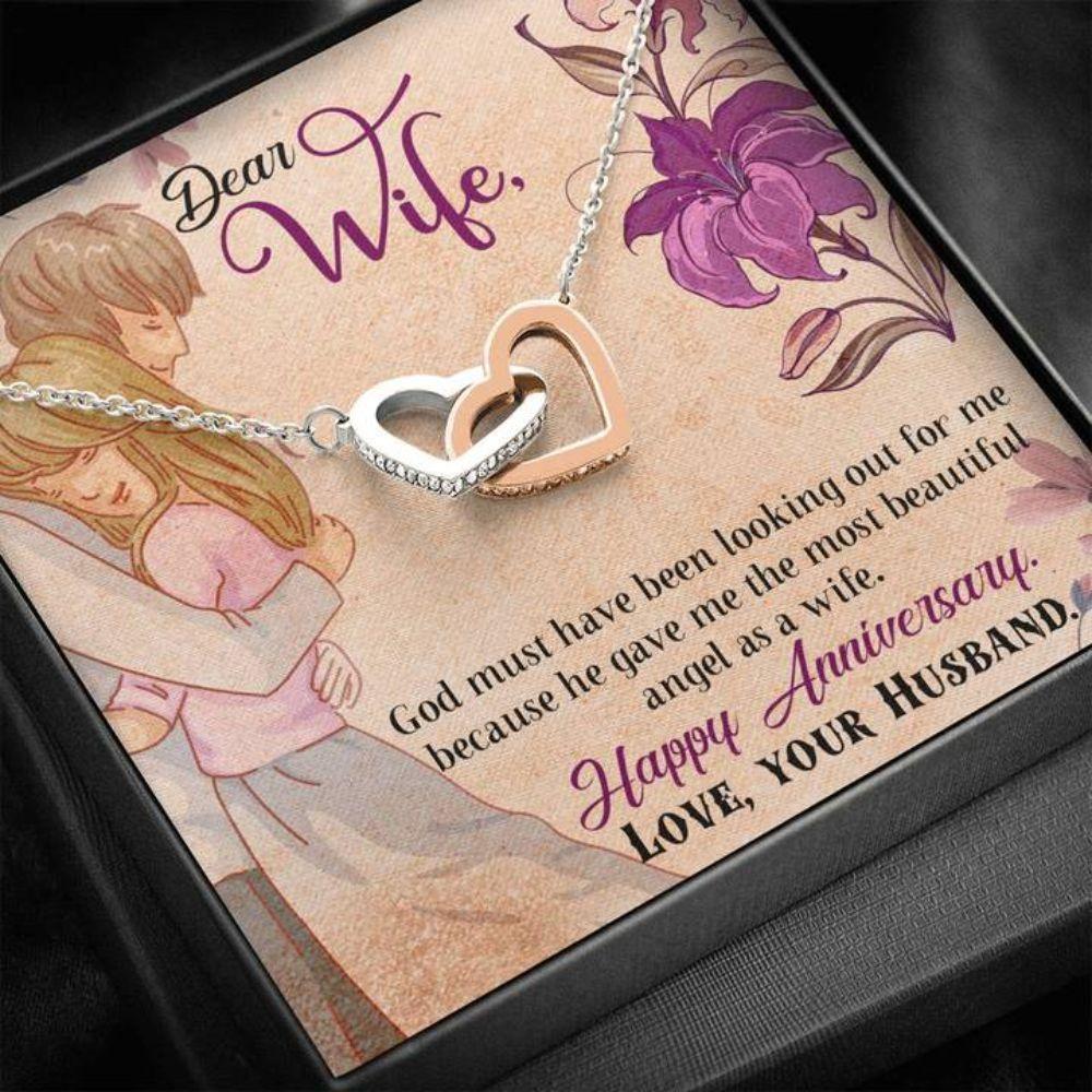 Wife Necklace, Happy Anniversary Necklace Gift -  To Wife Religious Heart Necklace