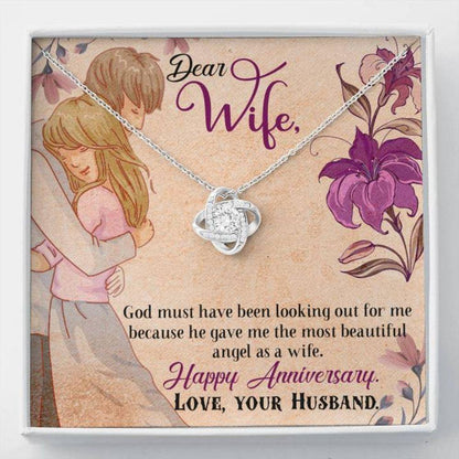 Wife Necklace, Happy Anniversary Necklace Gift -  To Wife Religious Love Knot Necklace