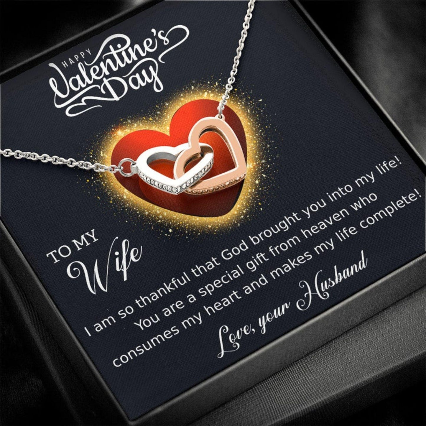 Wife Necklace, Happy Valentines Day Heart Necklace For My Wife, Interlocking Hearts, Faith Based
