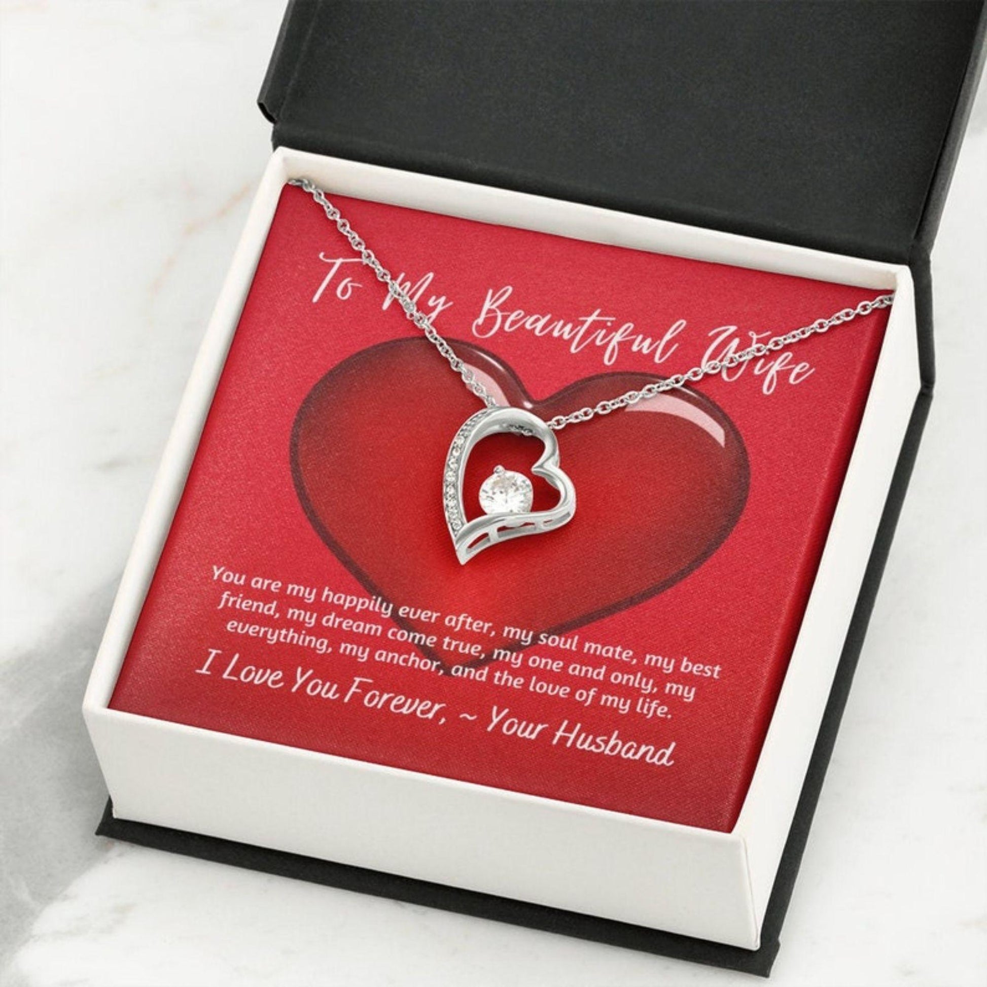 Wife Necklace, My Beautiful Wife Forever Love Heart Necklace / Gift For Valentine's Day Anniversary Birthday Necklace