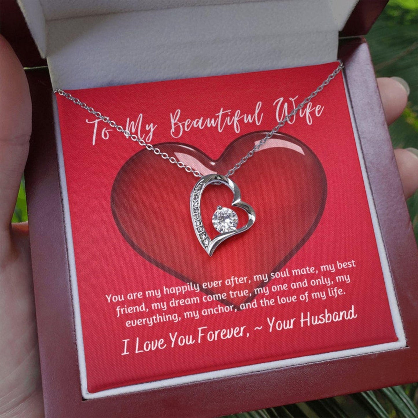 Wife Necklace, My Beautiful Wife Forever Love Heart Necklace / Gift For Valentine’S Day Anniversary Birthday Necklace
