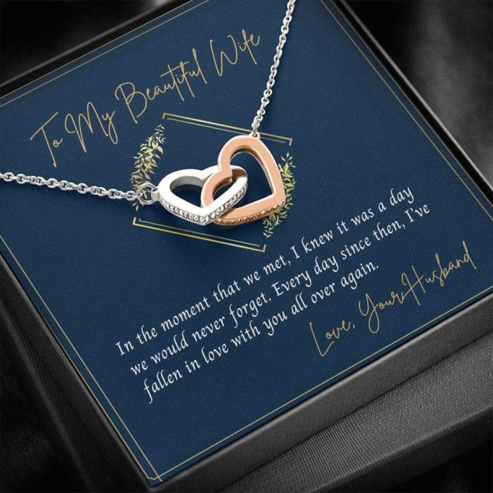 Wife Necklace - Necklace For Wife - Gift Necklace Message Card - To My Wife Blue And Gold