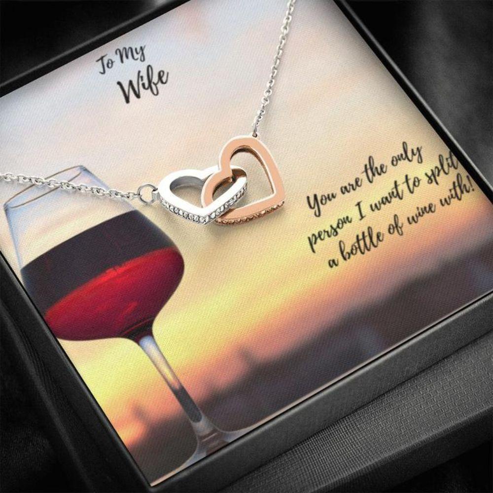 Wife Necklace - Necklace For Wife - Gift Necklace With Message Card Split Wine To Wife 
