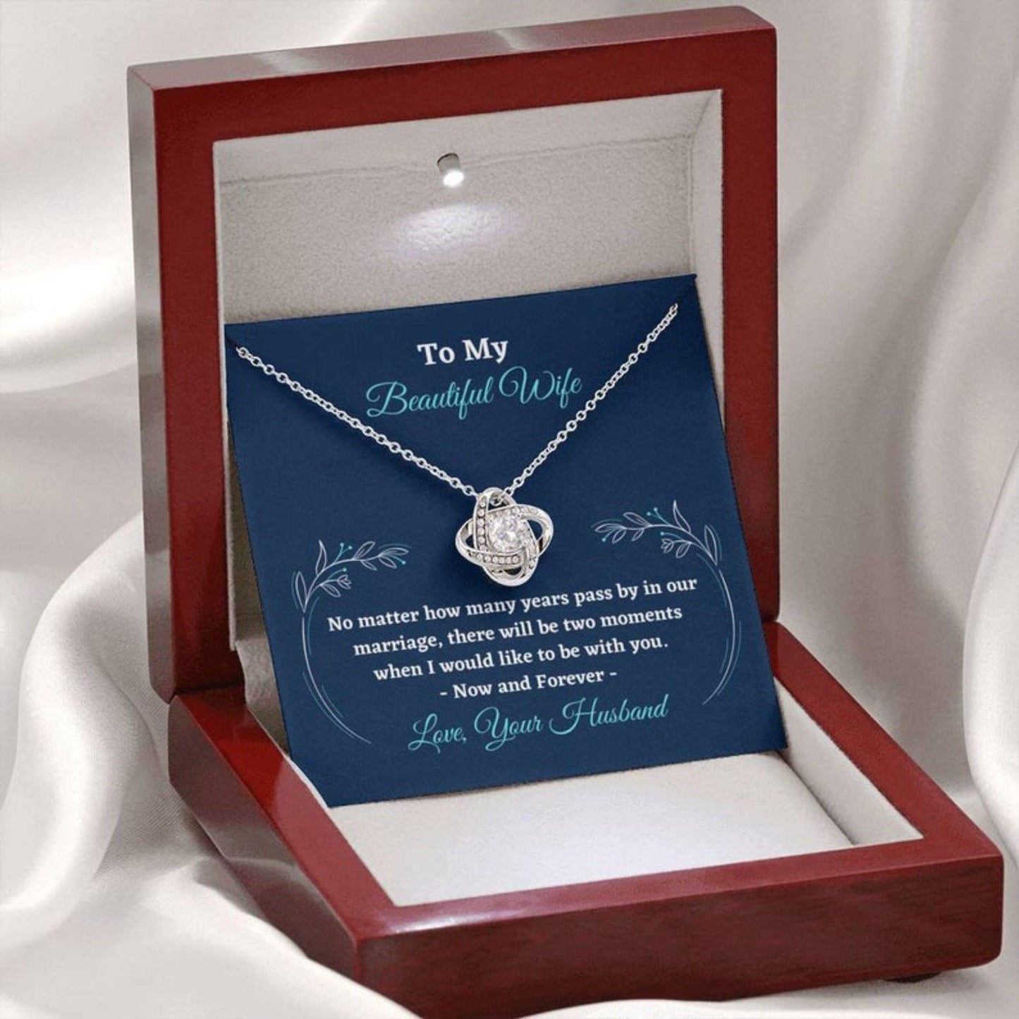 Wife Necklace, To My Beautiful Wife Valentines Day Necklace With Card “ Gift For Wife Love Knot Necklace
