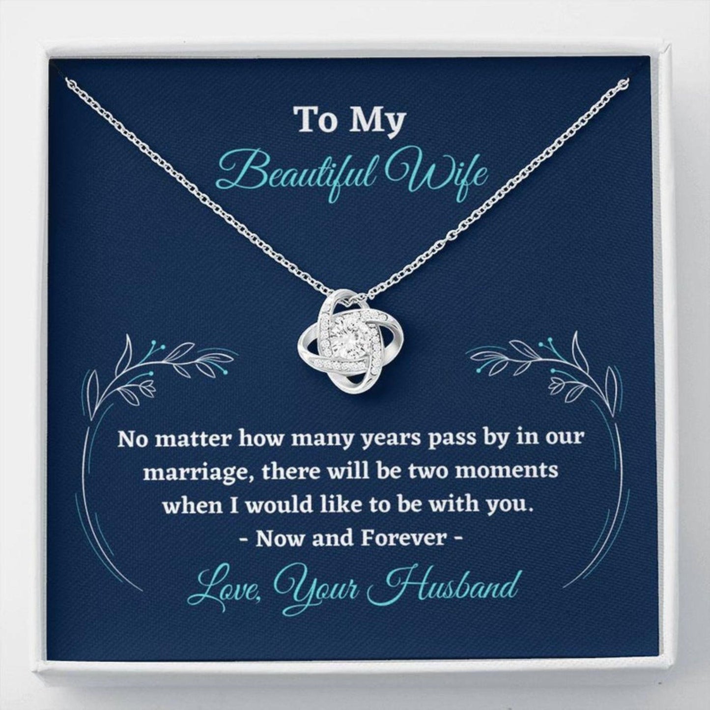 Wife Necklace, To My Beautiful Wife Valentines Day Necklace With Card “ Gift For Wife Love Knot Necklace