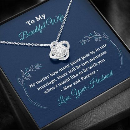 Wife Necklace, To My Beautiful Wife Valentines Day Necklace With Card - Gift For Wife Love Knot Necklace