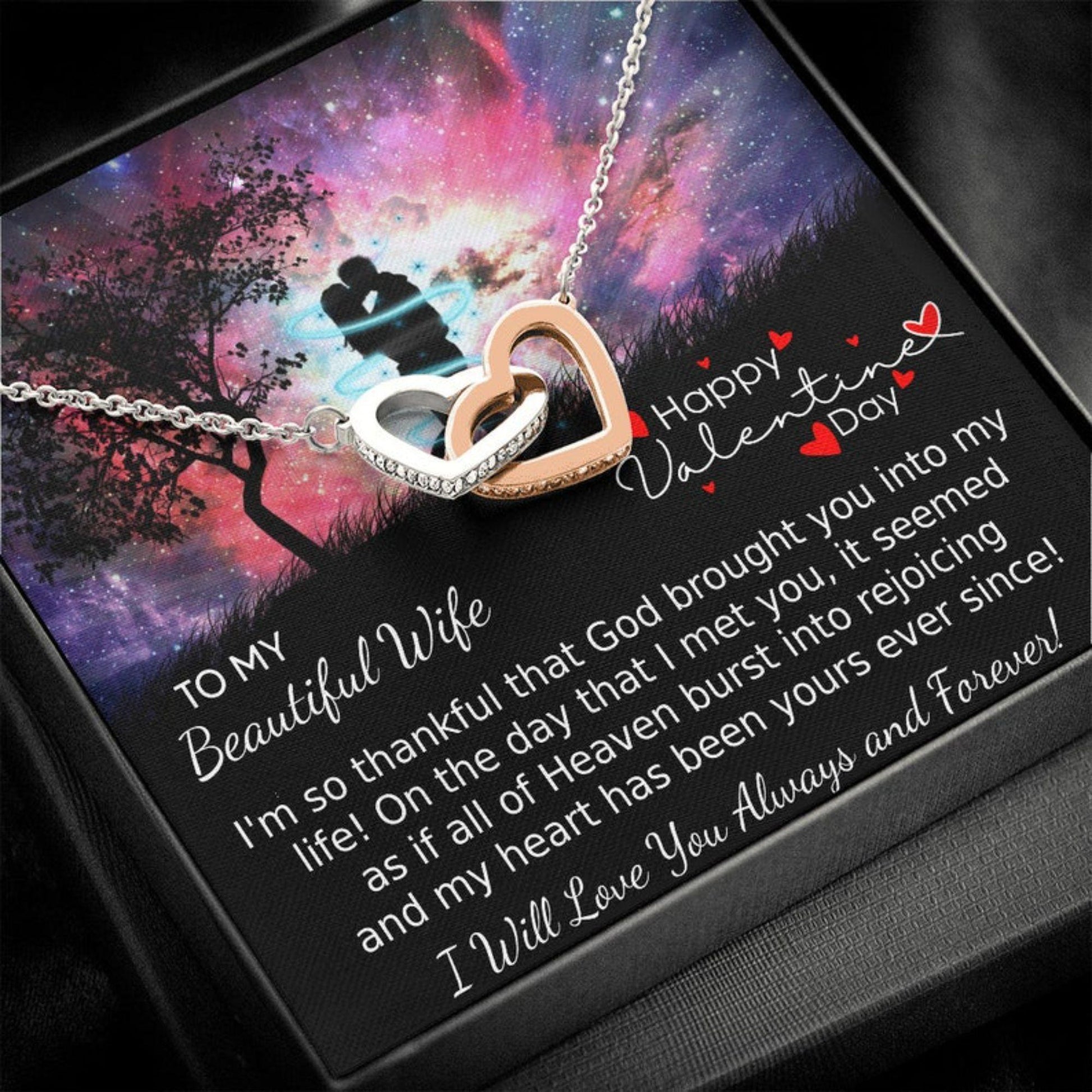 Wife Necklace, Valentines Day Hearts Necklace For My Wife, Interlocking Hearts Pendant, Faith Based, Heavens Rejoice