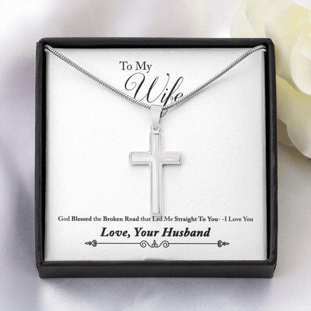 Wife Necklace, Wife Gift Cross Necklace Broken Road To Wife From Husband Faithful Cross Necklace