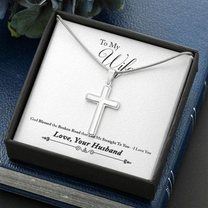 Wife Necklace, Wife Gift Cross Necklace Broken Road To Wife From Husband Faithful Cross Necklace