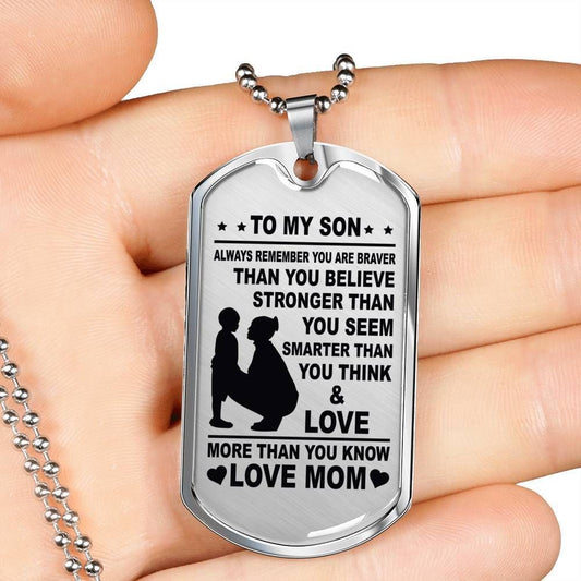 You're Braver Than You Believe Dog Tag Military Chain Necklace Giving Men